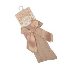 S141-BE: Beige Knee Length Socks w/Bow (0-24 Months)